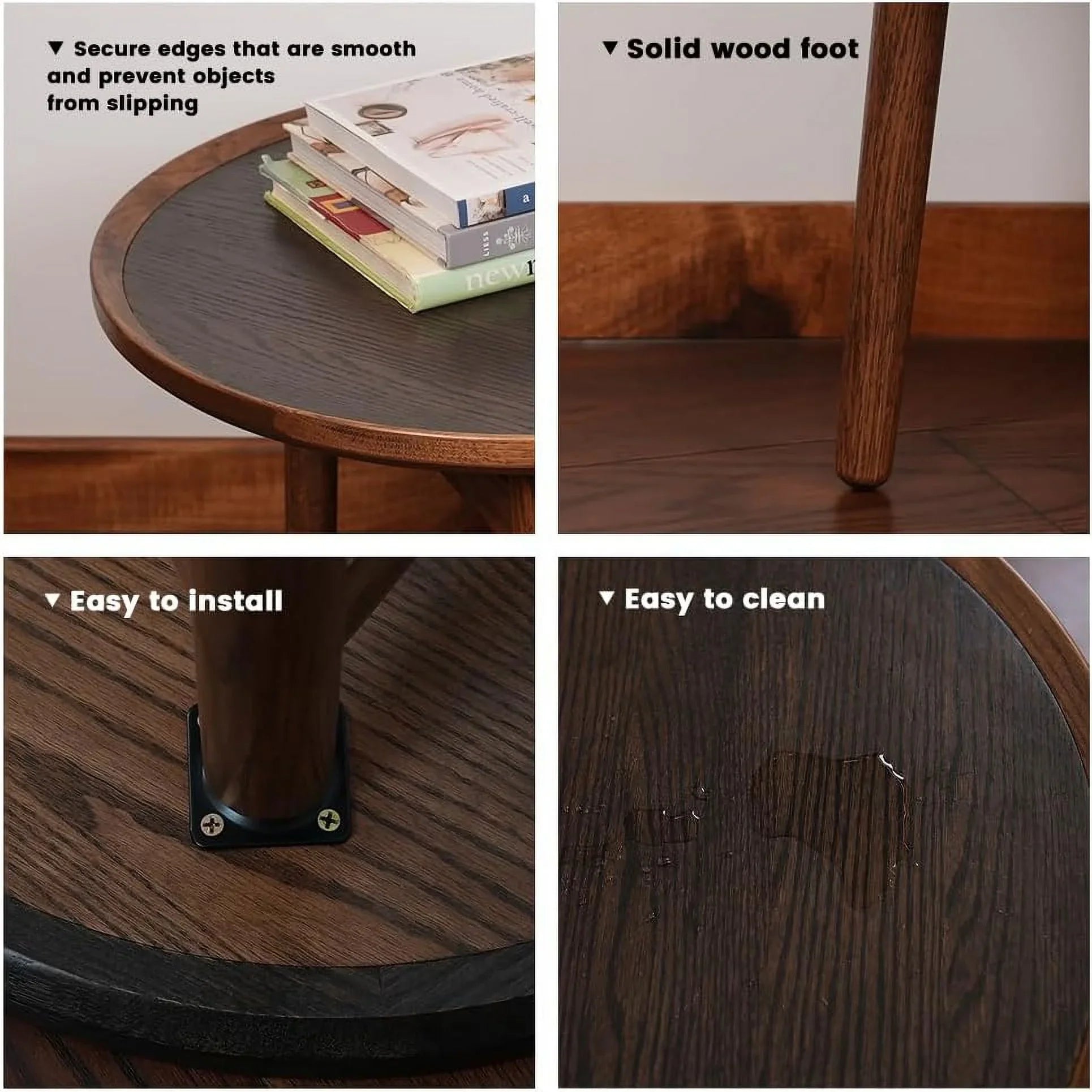 Table, Solid Coffee CONSDAN Balcony with Round Side - Feet Structure Hardwood Wood Living Table Nesting Room, Table Solid Standard Bedroom, & Oak for