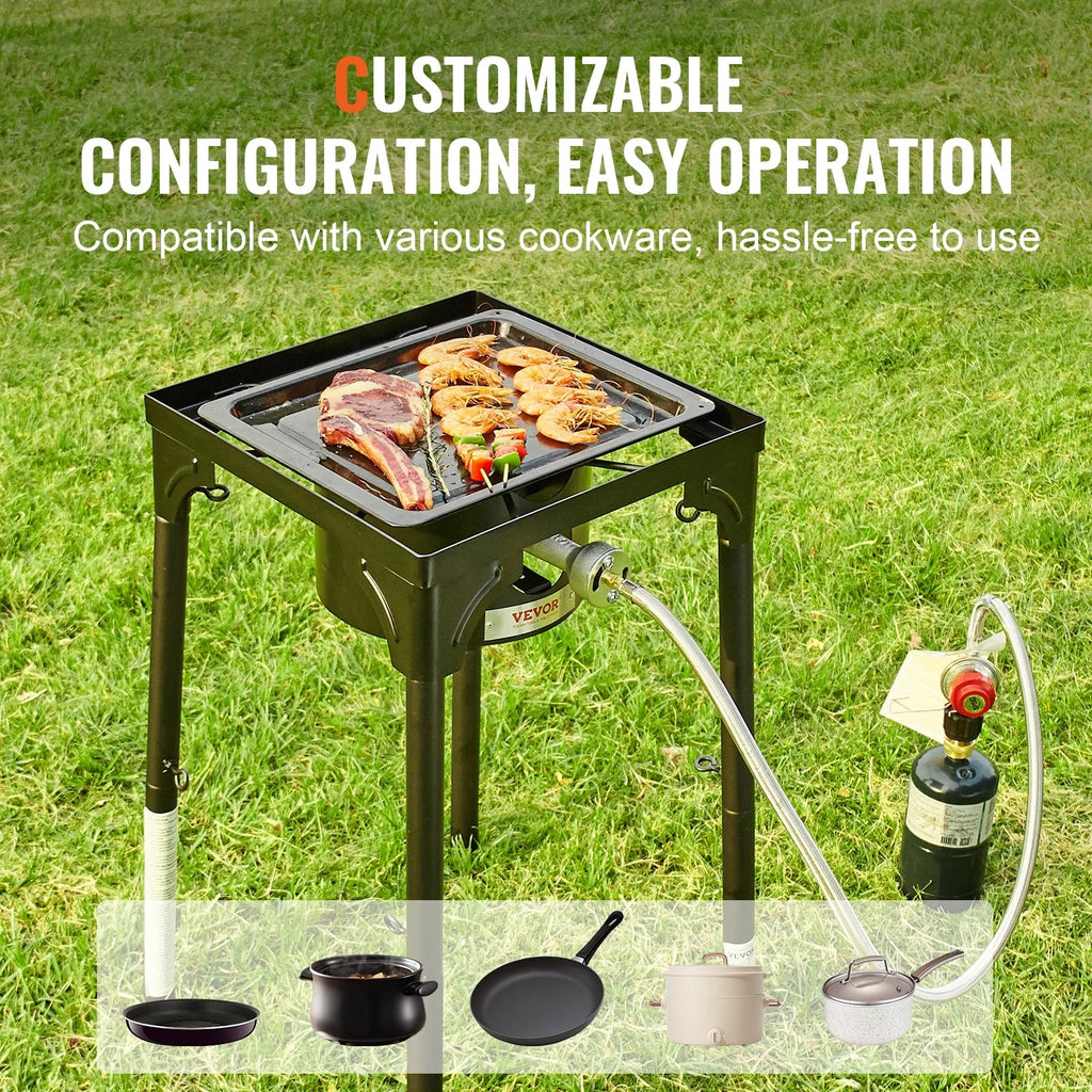 Burner Duty Camping Stand 30000BTU Legs Adjustable Gas Portable Gas Regulator, BBQ & w/Detachable Cooker Stove Heavy SKYSHALO Single Cooking PSI exterior Propane Burners Stove Cooker