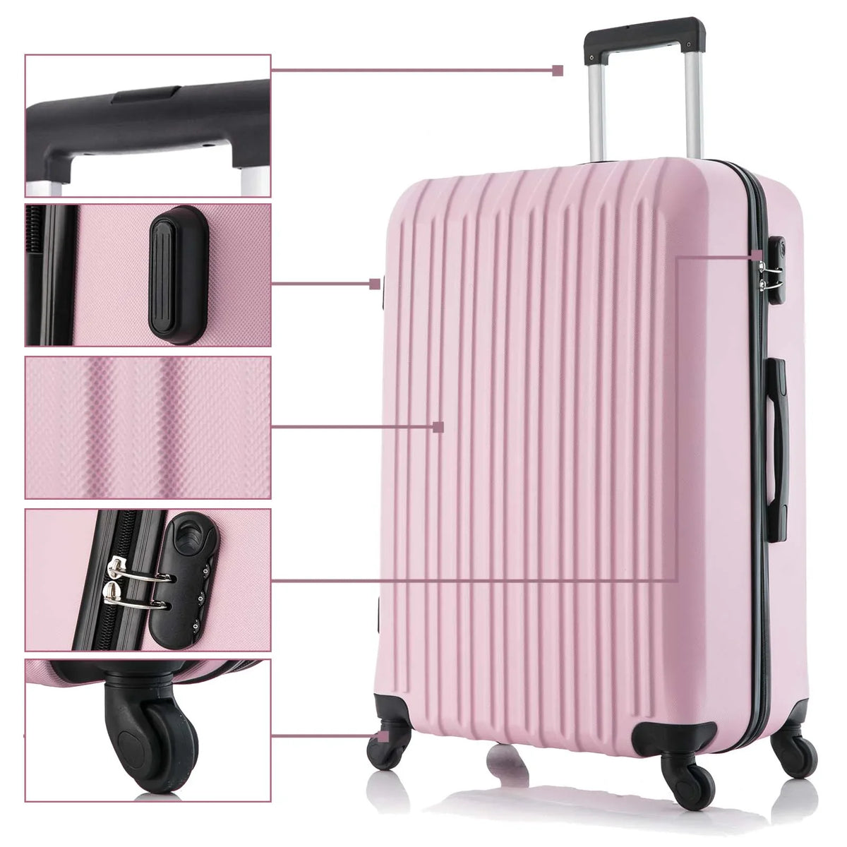 inch) Lightweight Wheels Luggage Spinner Piece Pink Suitcase (16/20/24/28 5 Hardshell Set Sets ABS