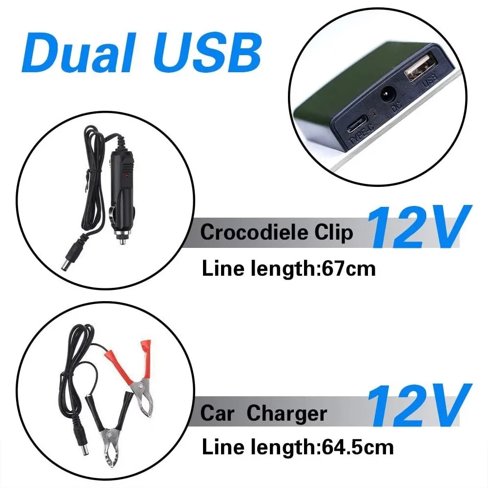 Charger 22W Carabiners,1 clip,1x Alligator Panel,12V/5V Trickle Charger Cigarette Boat RV Kit 2x Car Battery lighter,2 DFITO mountaineering Solar W/ bag,1 Fast Charger,Maintainer