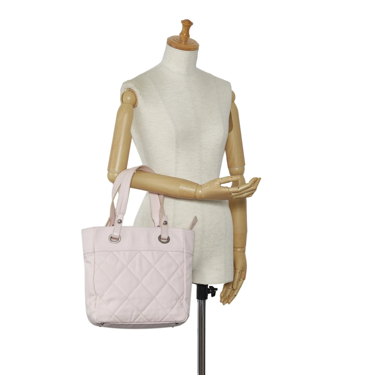 Pink Tote Authenticated Bag Fabric Tote (Good) Paris-Biarritz Unisex Pre-Owned Canvas Small