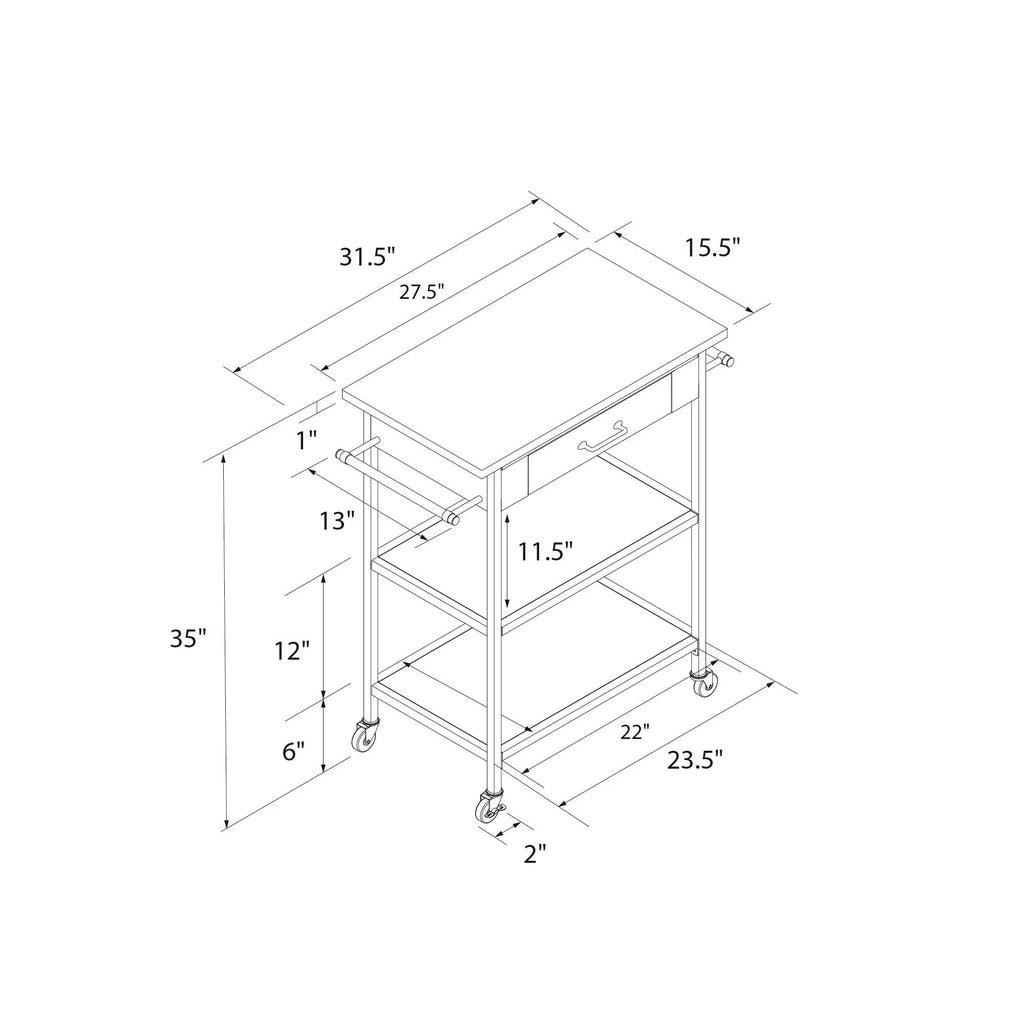 Top, Storage, Kitchen Steel Brown DHP Stainless Kane Frame, Pantry Black Counter Cart, Metal