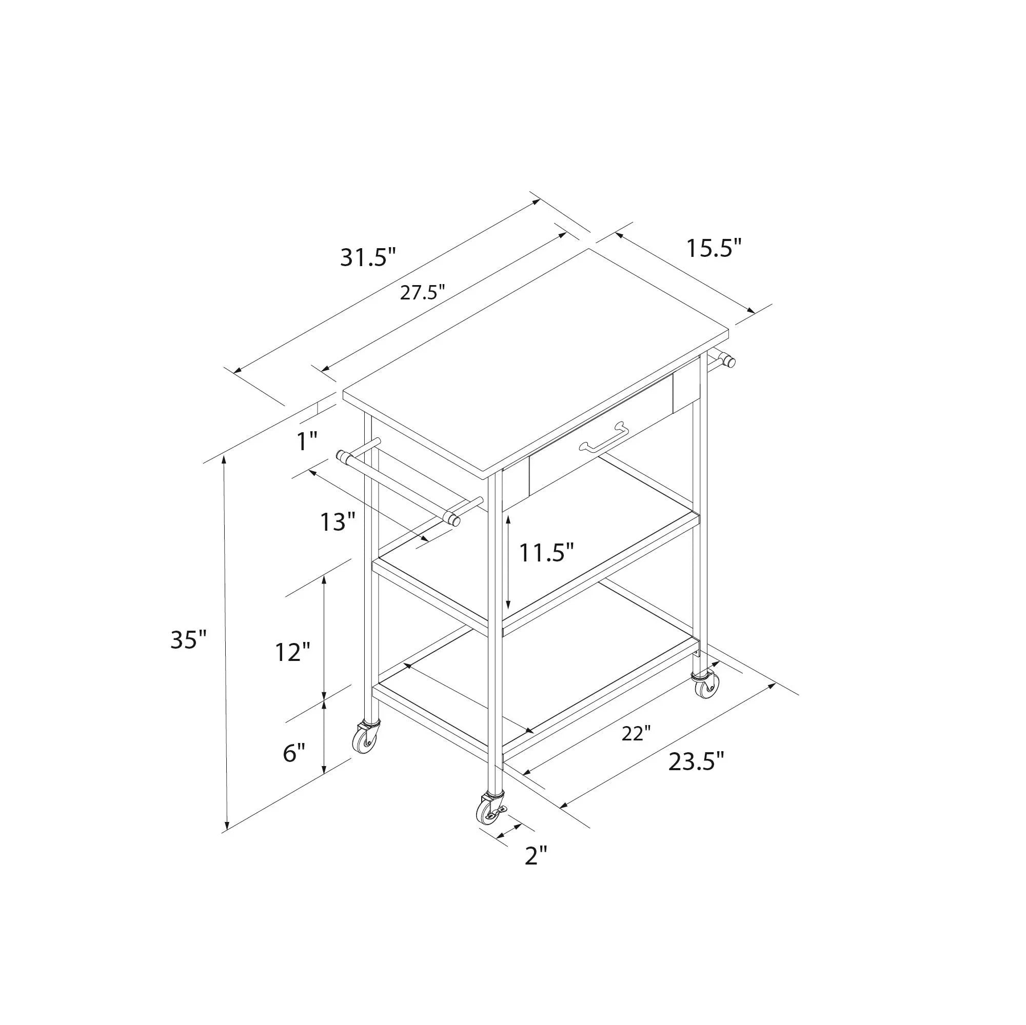 Top, Storage, Kitchen Steel Brown DHP Stainless Kane Frame, Pantry Black Counter Cart, Metal