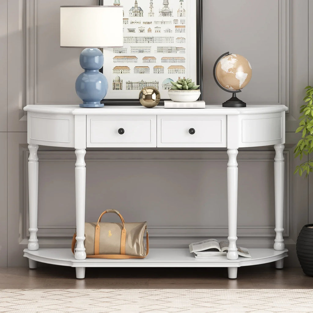 (White Curved Console Wooden Drawers Design design Frame Table WF298768AAK) and Top SKU Circular Solid OLD Shelf Retro Open Legs Two with TREXM