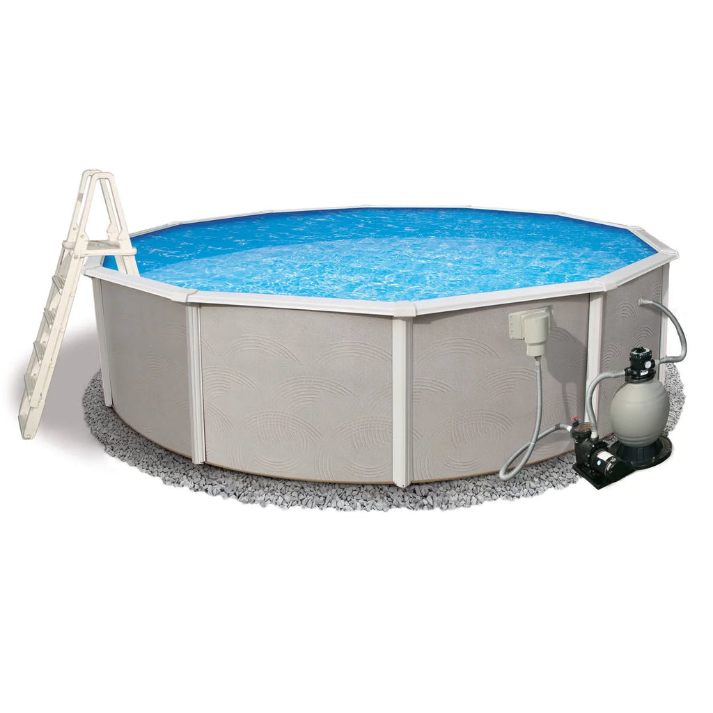 Package 52-in Wall Deep Round 27-ft Metal 6-in Top Swimming Belize Rail Pool