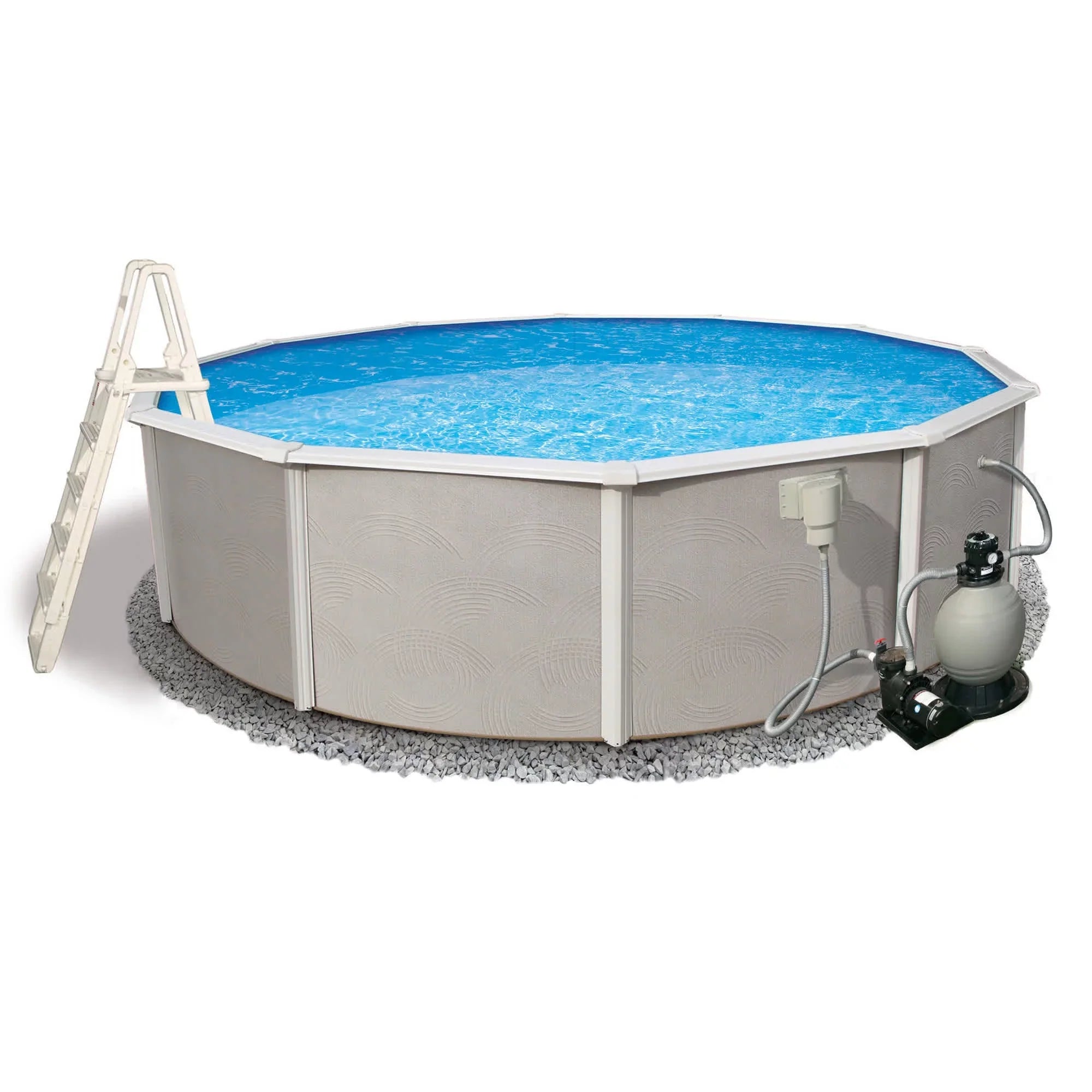 Package 52-in Wall Deep Round 27-ft Metal 6-in Top Swimming Belize Rail Pool