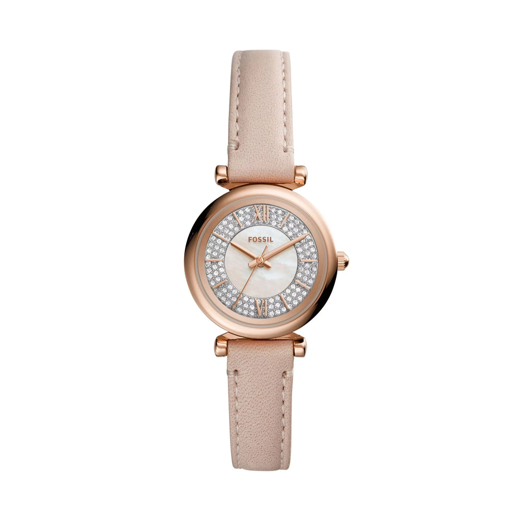 Fossil Stainless Three-Hand, Women's Gold-Tone Watch, Rose ES4839 Mini Carlie Steel