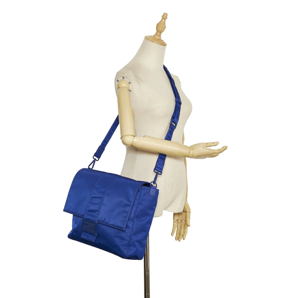 Unisex Nylon Crossbody Pre-Owned Lock Authenticated FF Crossbody Blue Fabric (Good) Bag Fendi