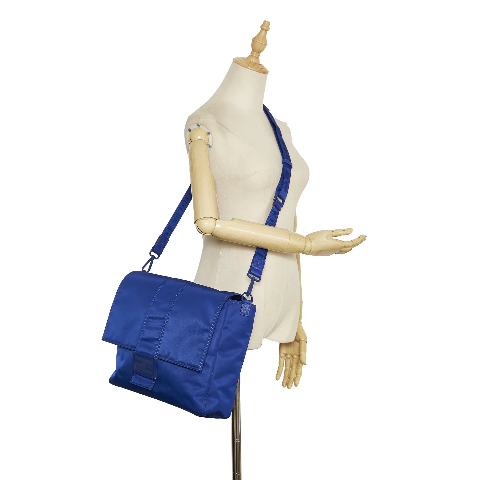 Unisex Nylon Crossbody Pre-Owned Lock Authenticated FF Crossbody Blue Fabric (Good) Bag Fendi