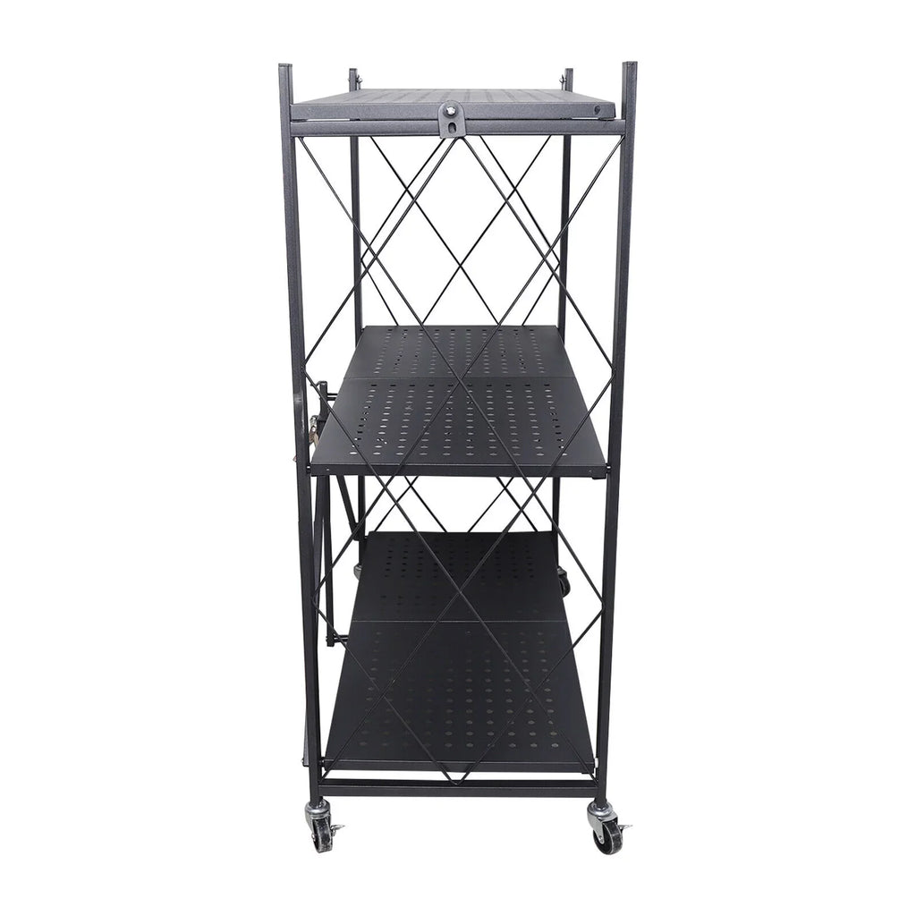 3-Tier Storage with Utility Shelves Metal Rack Kitchen Movable Trolley (Black) Cart Miumaeov Holder Foldable Rolling Wheel