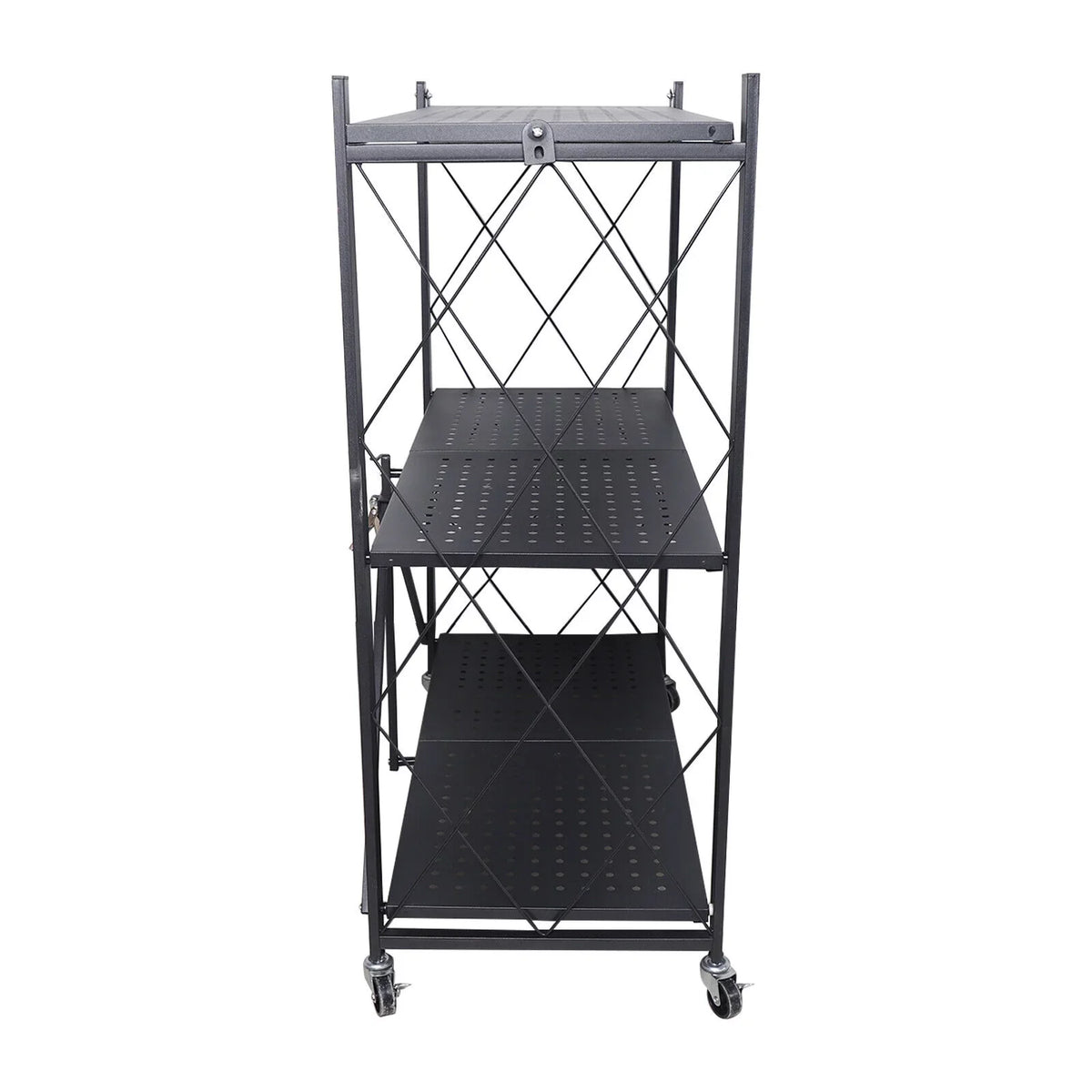 3-Tier Storage with Utility Shelves Metal Rack Kitchen Movable Trolley (Black) Cart Miumaeov Holder Foldable Rolling Wheel