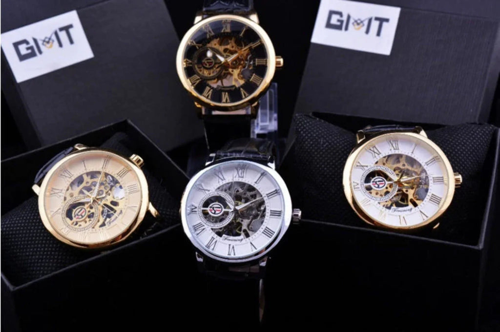 Transparent Wrist Skeleton Watch design Mechanical Leather Hollow