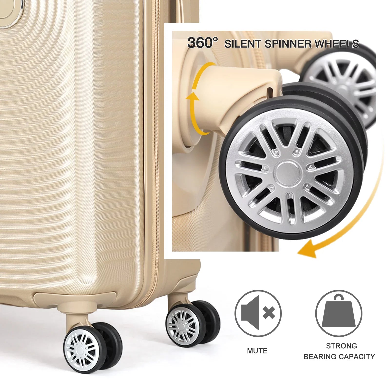 in Champagne, Oriental Collection TSA - Piece Spinner Lock Hardside Hikolayae Sets Luggage 3