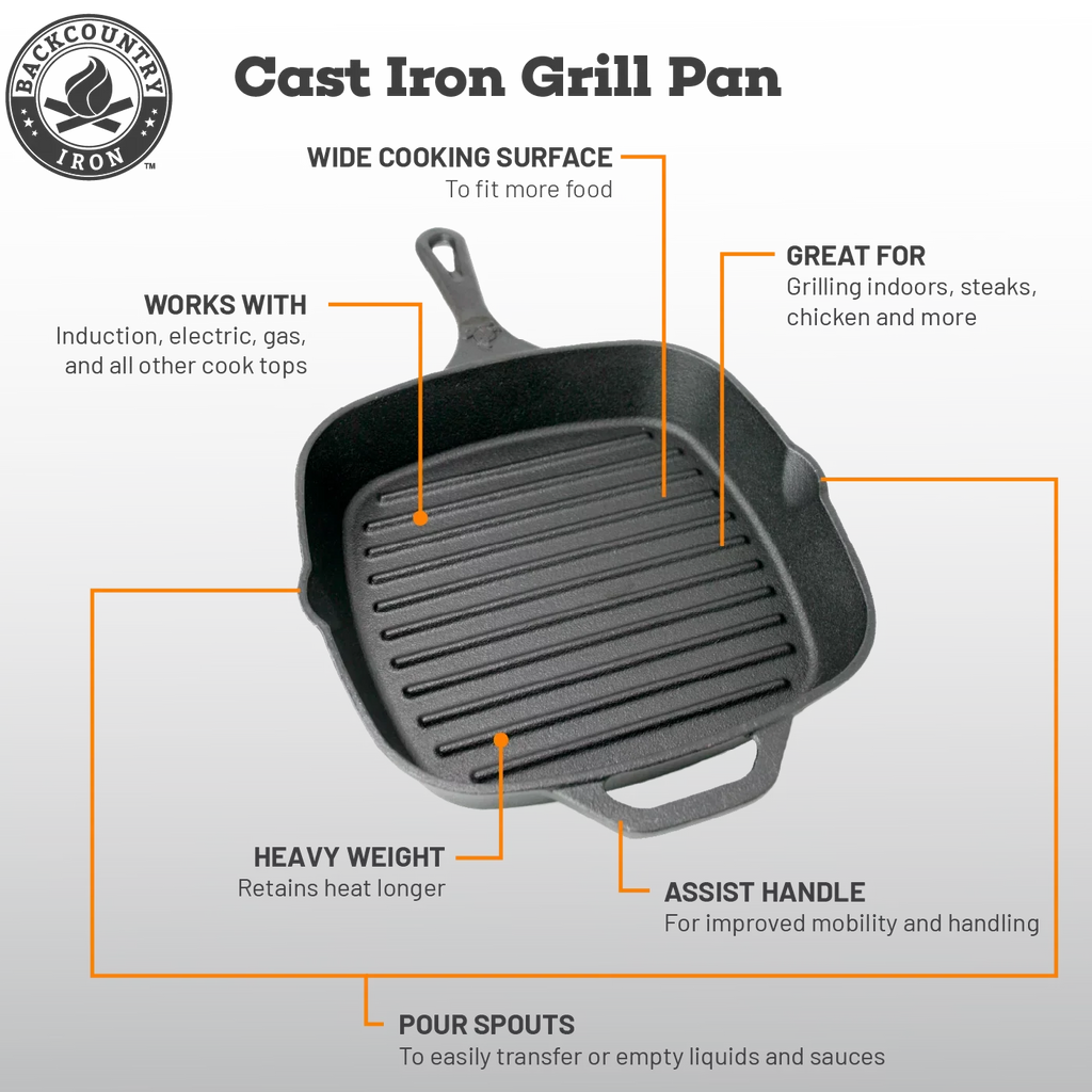 Grill Square Backcountry Pan Iron Inch Pre-Seasoned Iron 8 Medium Cast