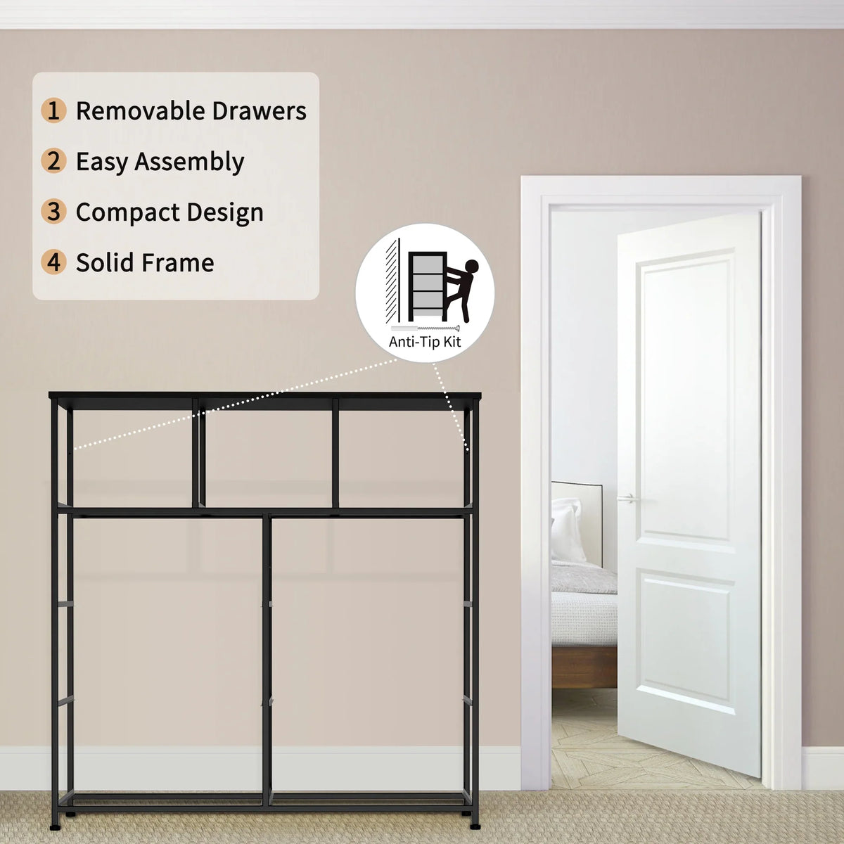 Sturdy Fabric Steel Dresser, Top, Easy-to-Pull Hallway, Wooden Bins(Black Bigroof Organizer Storage Living Room, Cabinet, for Furniture Frame, 9-Drawer Tower Grey) Bedroom, Fabric Closet,