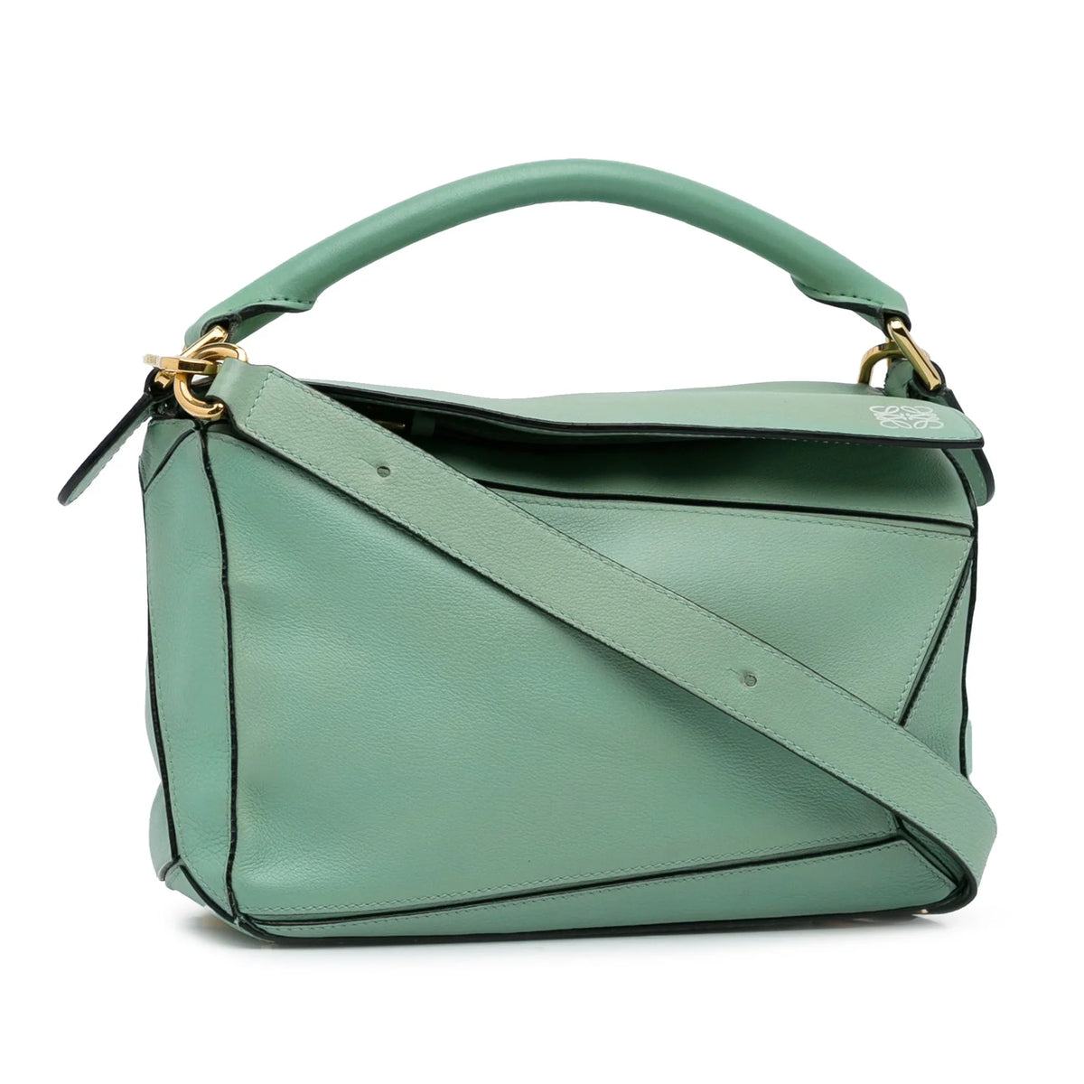 Leather LOEWE Unisex Authenticated Satchel (Good) Puzzle Pre-Owned Small Calf Green