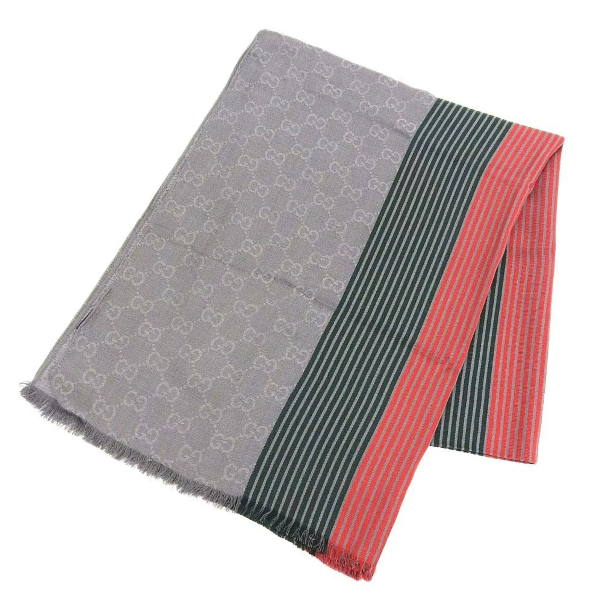 Pre-Owned Gray,Green,Red Silk Stole (Good) Men,Women Cotton Color