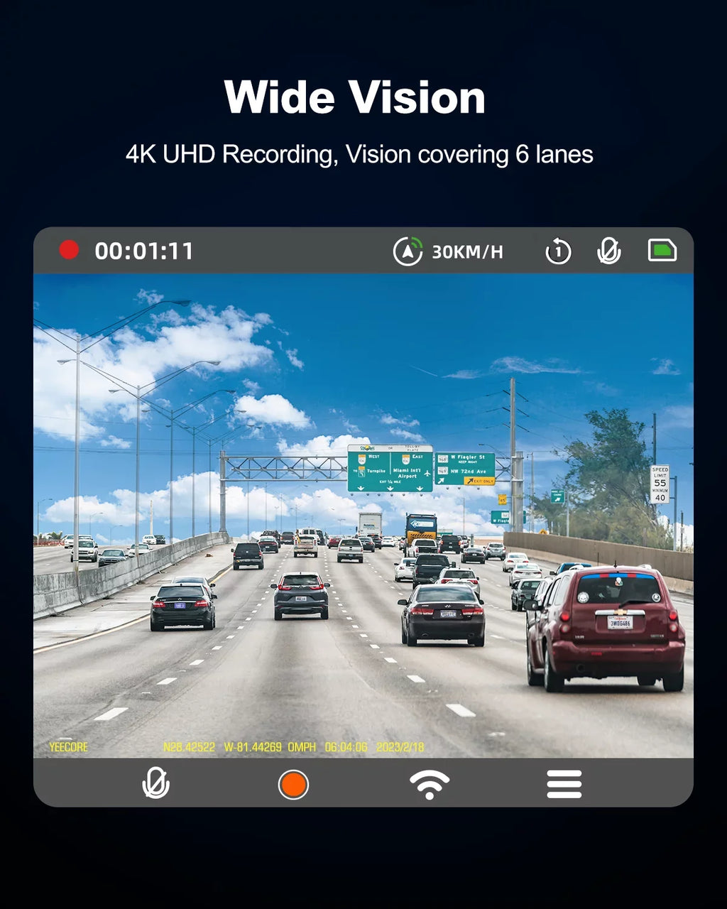 4K Screen YEECORE UHD Dash Super Max Camera WiFi Monitor, 2160P with Support Cars Dash Night Inch, GPS, 2.45 Camera Cam, for Mini Loop HDR, Parking Vision, Touch 256GB G-Sensor, Car Front, Recording,
