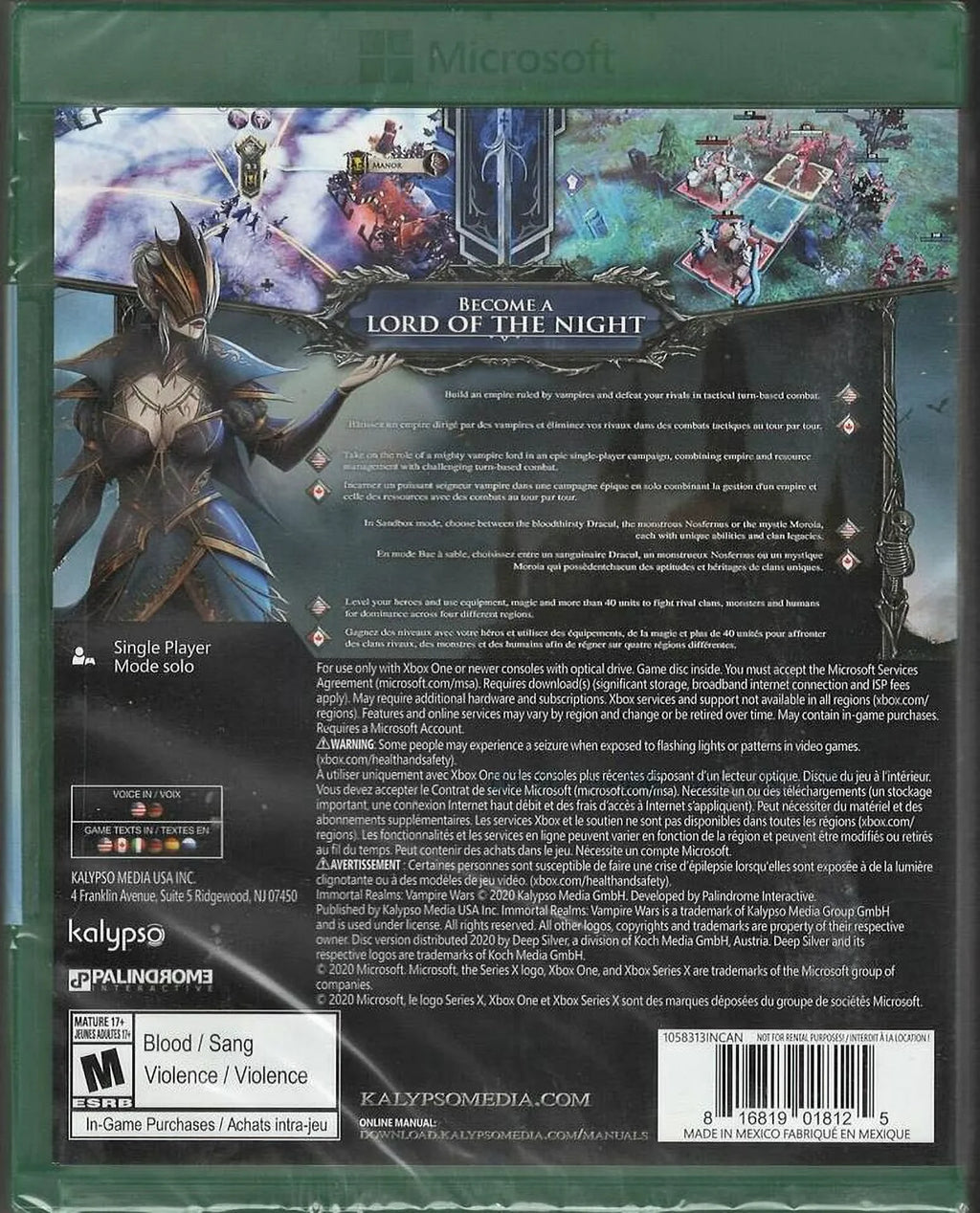 Vampire US Realms: Xbo Factory Sealed One Wars Immortal New (Brand Xbox Version)