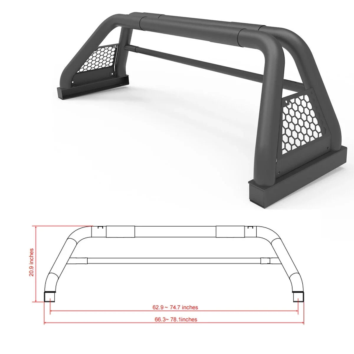 Bed Truck Bar Bar Rack For 2019-2023 Fit Chase Ranger Sport Roll Adjustable 62.9-74.7"
