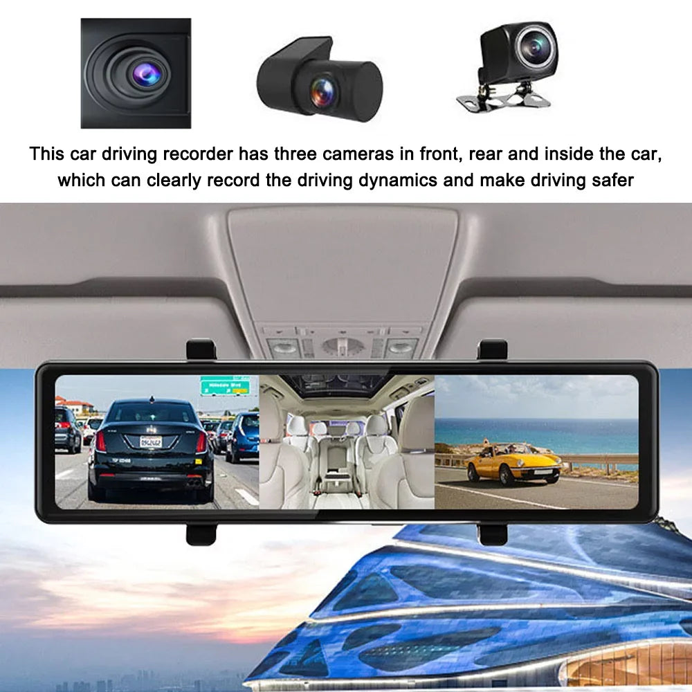Video Recorder Andoer Screen Mirror Car Car Rearview Cam Car Recording Recorder 3 Clear Driving Auto Dash Cameras 2.5K 12in Touched Carplay
