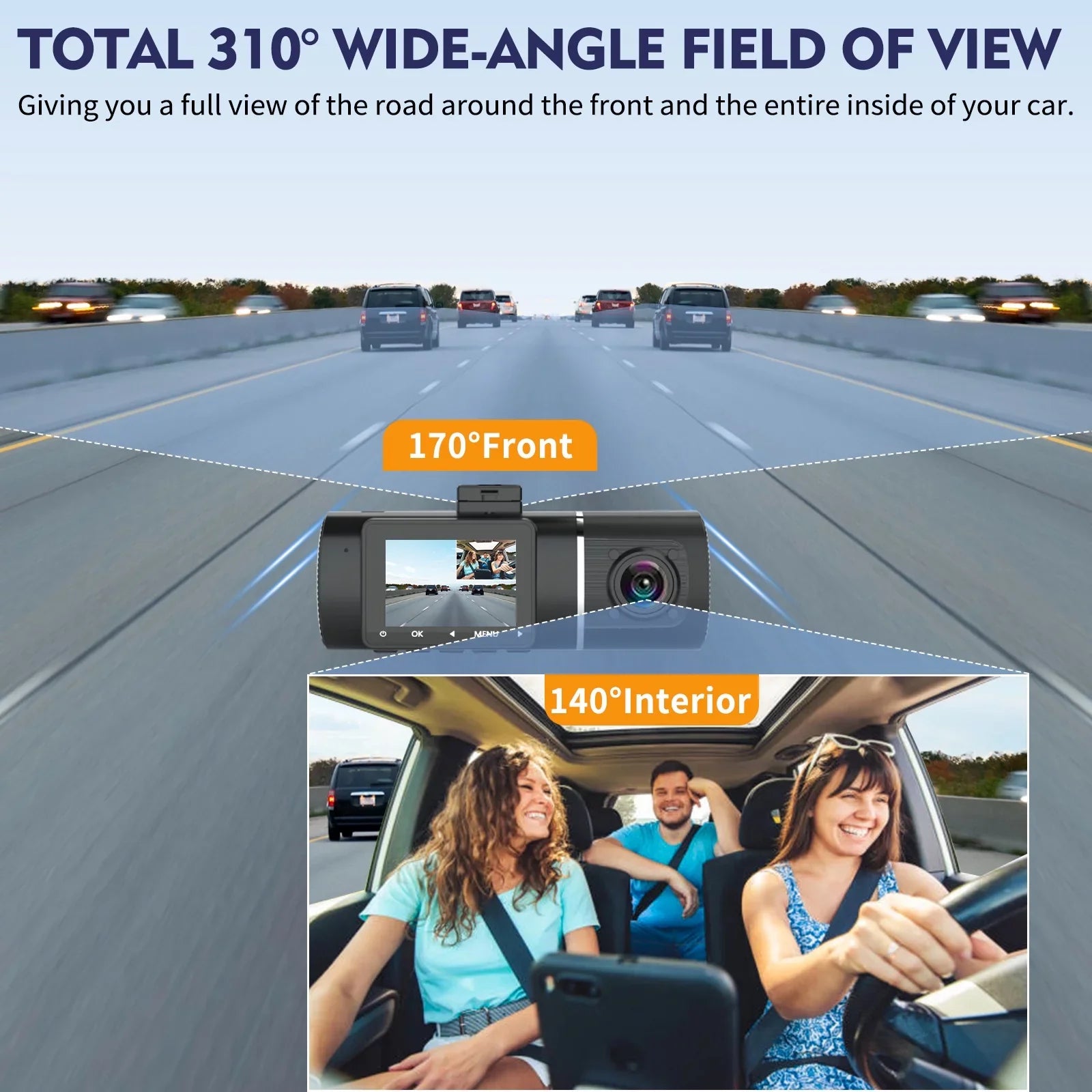 '- Car J05 Abask Angle, Infrared Night 310° 24H GB Wide Front DashCam Motion Inside PRO Loop Monitoring, WiFi Sensor, G-Sensor, Recording, with Parking HDR, Camera 4K to 128 Up Vision, and
