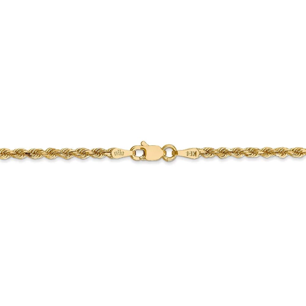 for Rope with 2.25mm Adults Women 14kt Chain Real Chain Yellow for Men Gold Diamond and Cut Clasp Lobster Teens; Bracelet; and