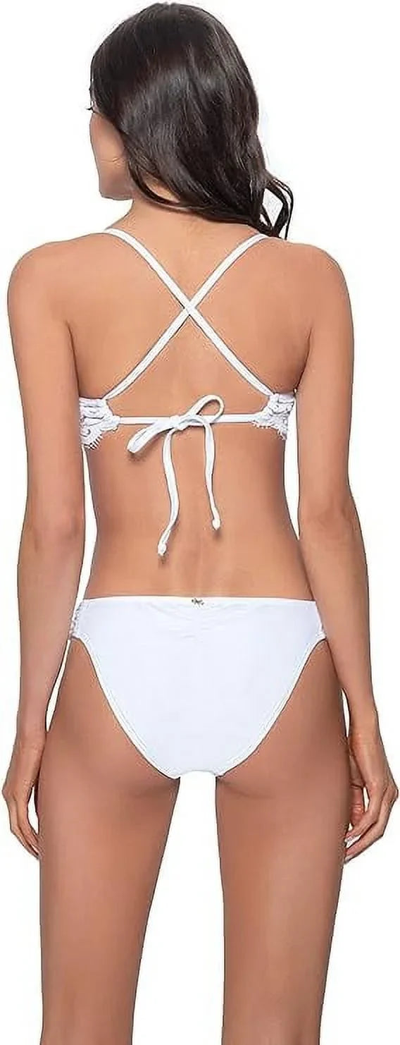 liquid Lily Womens Bottom Tanga Separates White PilyQ Lace Front L Swim