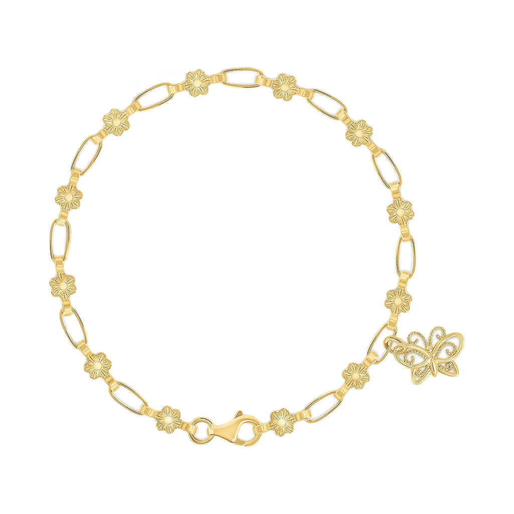 Kids Kesho Karat for Kristen Charm Sterling Bracelet Gold-plated 18 Butterfly Silver, 6"