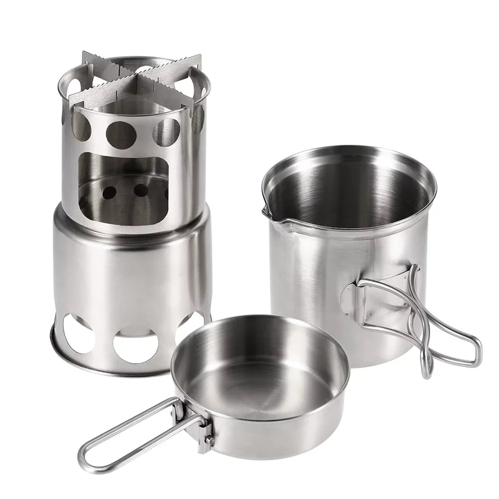 Portable Stove Set Stove Fishing Burning Combo Arealer for Pot Wood Backpacking Hiking Camping Cooking and