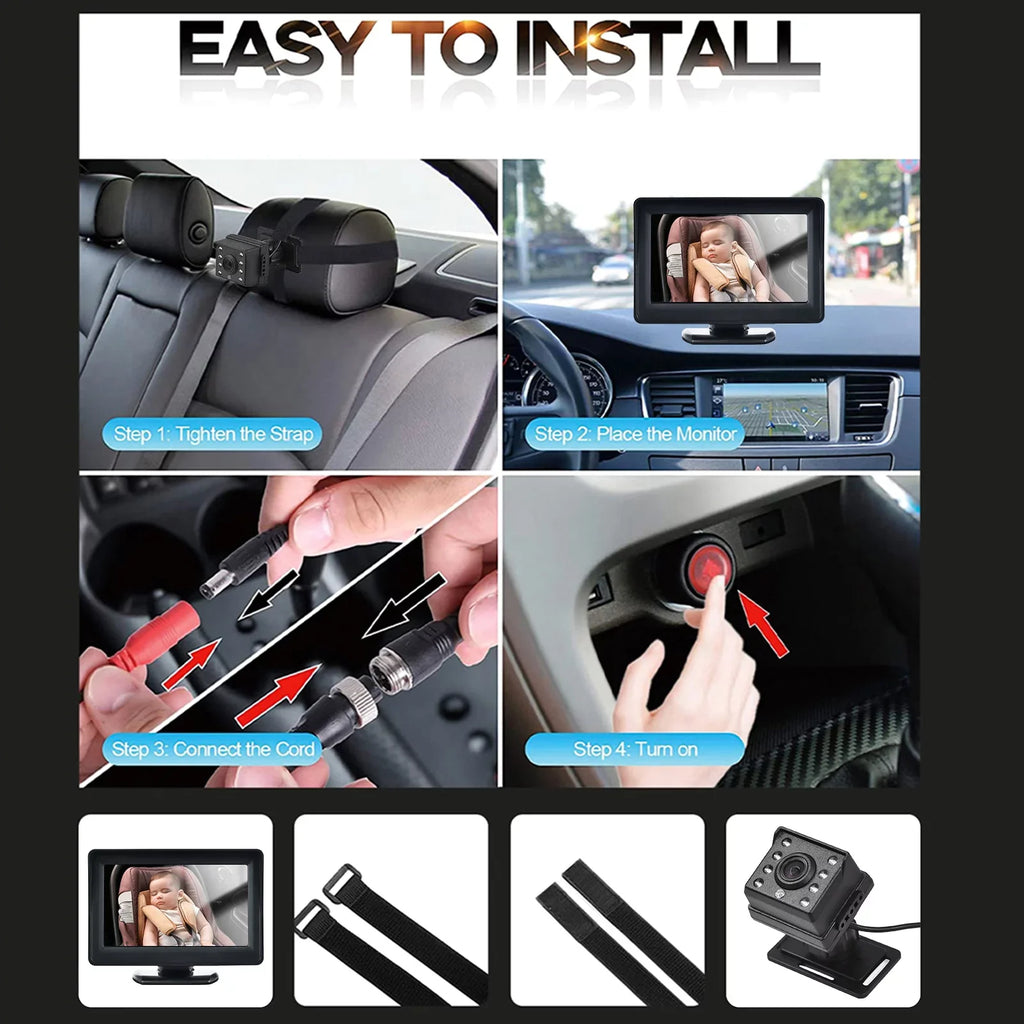 4.3 Monitor Invigilator,150° Baby Inch Car 150° Car Camera Car Mirror Installation Display Display Vision car Baby Wide Pristin Mirror View Easy Monitor Monitor 150° Wide 720P Baby Camera Camera