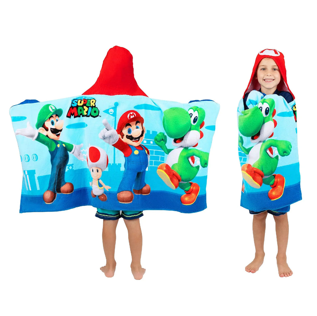 Kids x Mario Super Franco Towel Wrap, By Cotton 24 Soft in, Bath/Pool/Beach Hooded in Terry 50