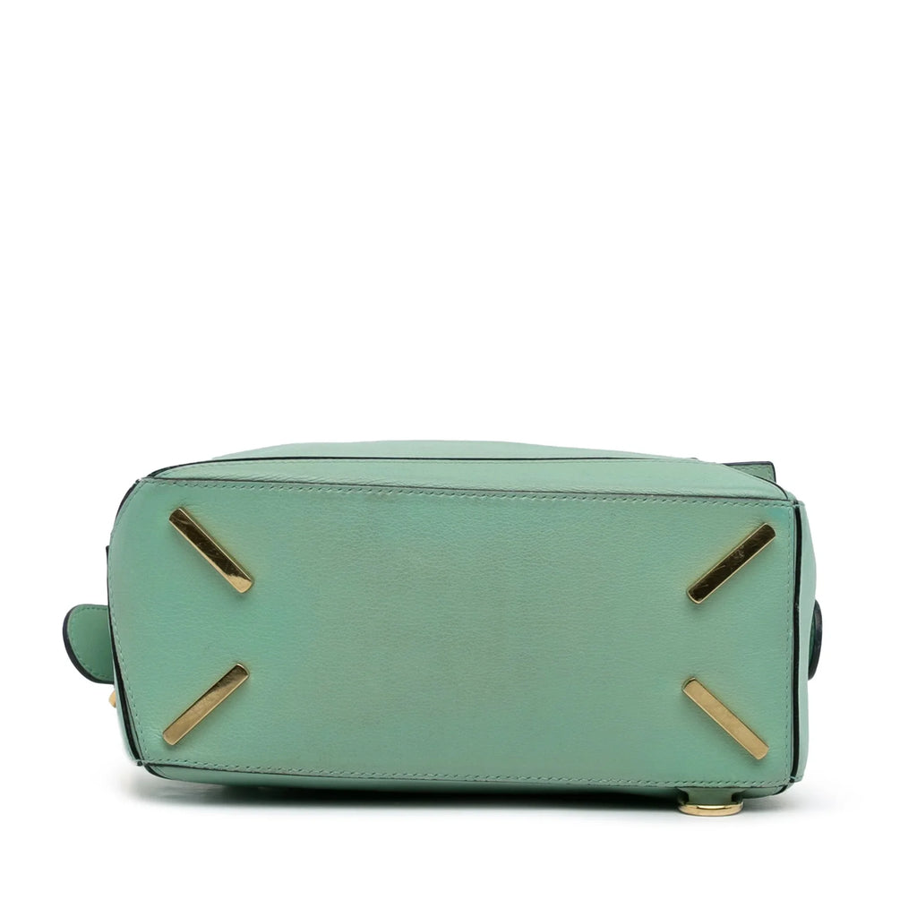 Leather LOEWE Unisex Authenticated Satchel (Good) Puzzle Pre-Owned Small Calf Green