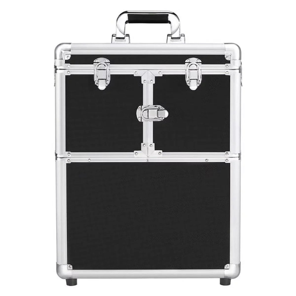 Alden Case Trolley Makeup Rolling Retractable Black Mirror, Wheels, with Design Trays, &