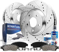 Front 2017-2018 Drilled Hyundai Sport Rotor Ceramic Pads: Detroit Axle Brakes Slotted Kit & Brake Rotors Replacement Santa Fe Kia 2016-2020 12.6" Sorento - Disc for Brake
