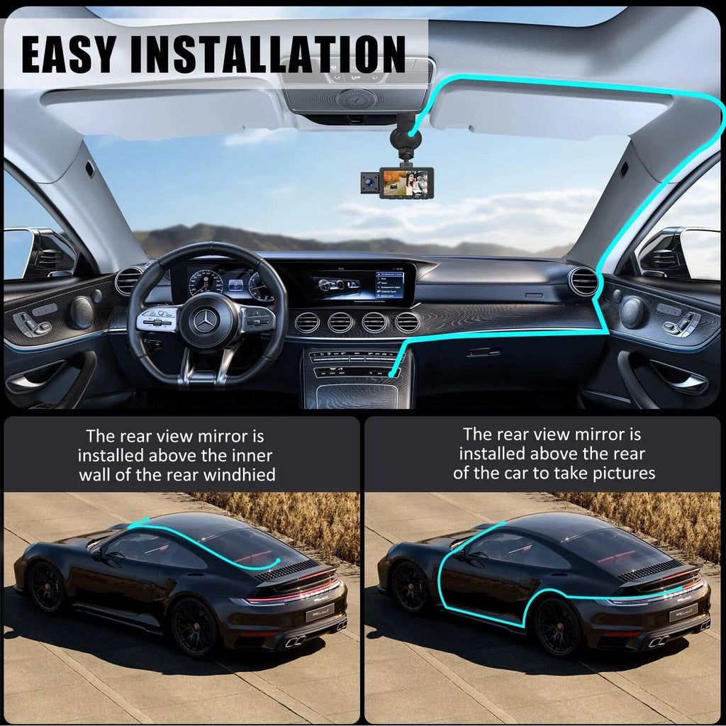 Recorder 4K Rear & Camera Cars Track Front True 3 Video Lens Dual WiFi&GPS Dash