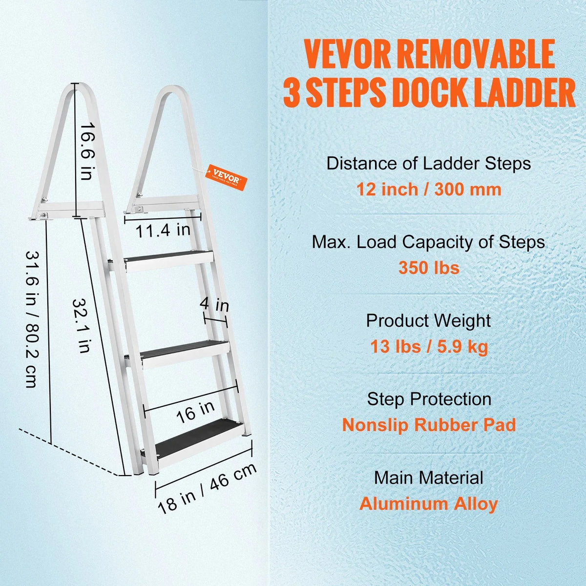 350 Pools Installation 4'' Aluminum & Nonslip Steps, Capacity, lbs Simple Dock with for - VEVOR Wide Marine Boats, Removable Ladder Lakes, Access 3-Step Alloy