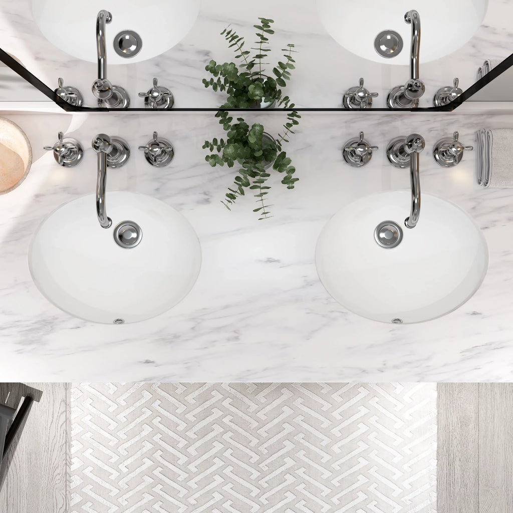 Bathroom Undermount Vessel Shape White Glossy Sink 17"x14" , Finished Ceramic MEJE Oval Sink