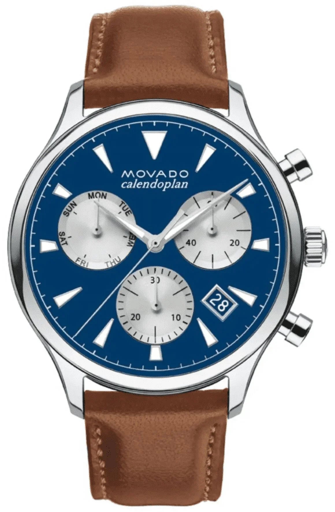 Movado Watch 3650113 Dial Blue Heritage Leather Strap Men's