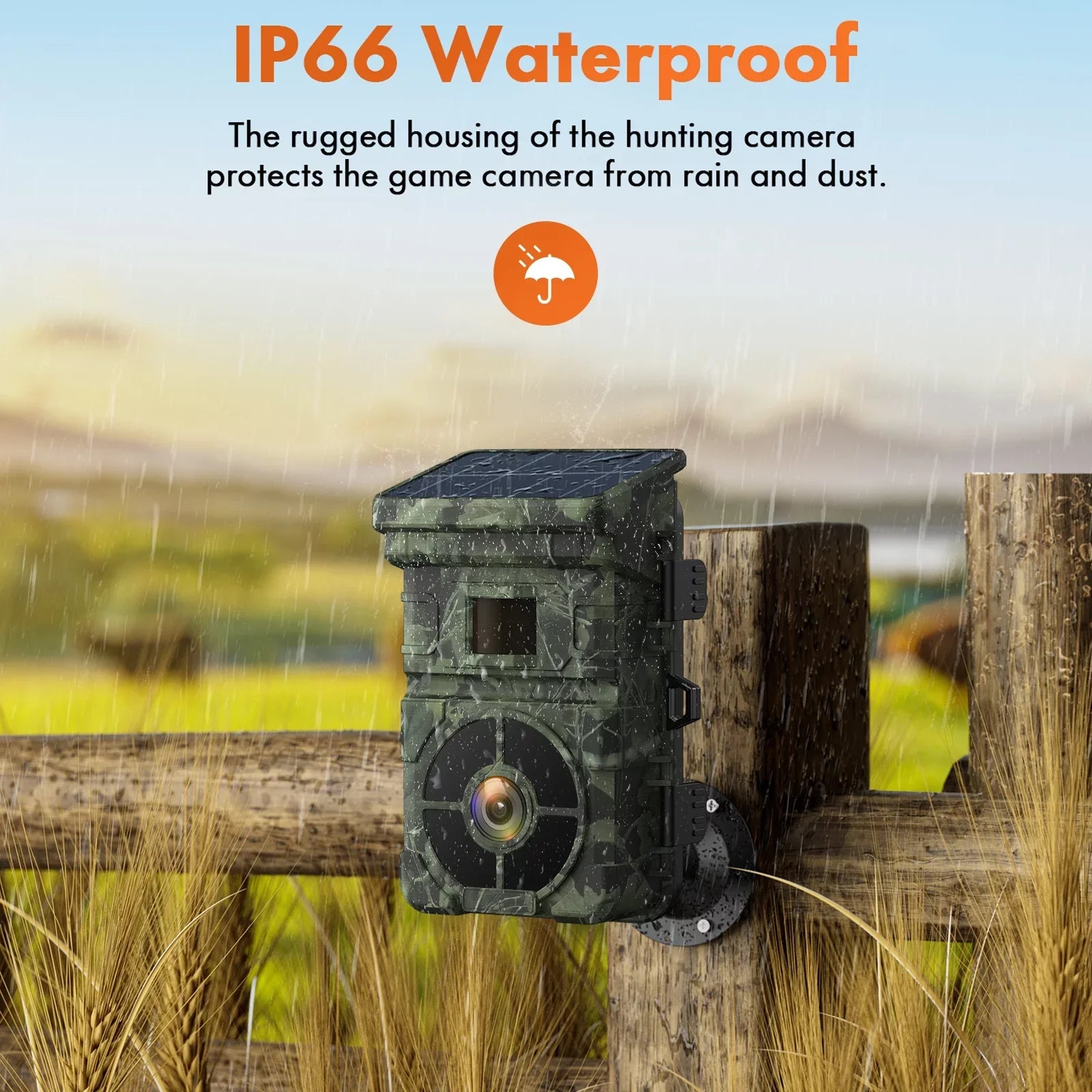 Night Vision Solar Rechargeable CAMPARK IP66 Built-in Camera 120°Wide 1080P Game Angle 2.0" Trigger 2500mAh Waterproof LCD Trail Card Cam with Camera Hunting 0.1s Speed with Lithium 24MP SD Battery
