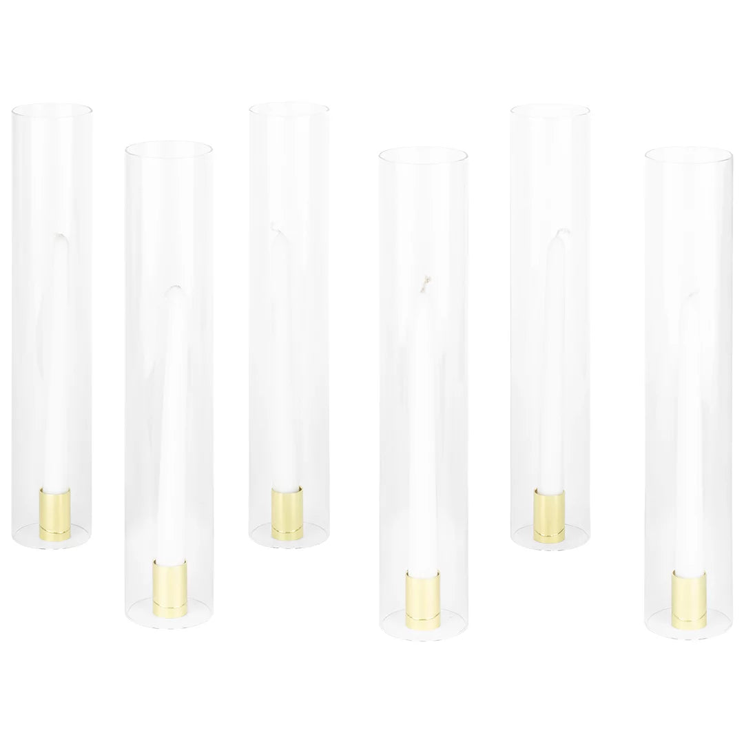 Hurricane Centerpieces, with for Wholesale Taper Holders 6 Weddings Koyal Minimalist Candle 14" Set Tall, of Glass