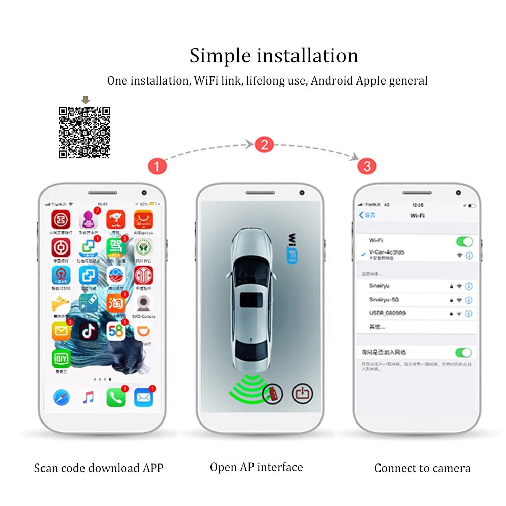 Camera WIFI Vision, Wireless Backup Camera HD Waterproof Night Car, IP67 Camera Monitor Vehicles, with Wireless Reversing WiFi Rear View LCD Backup for MABOTO