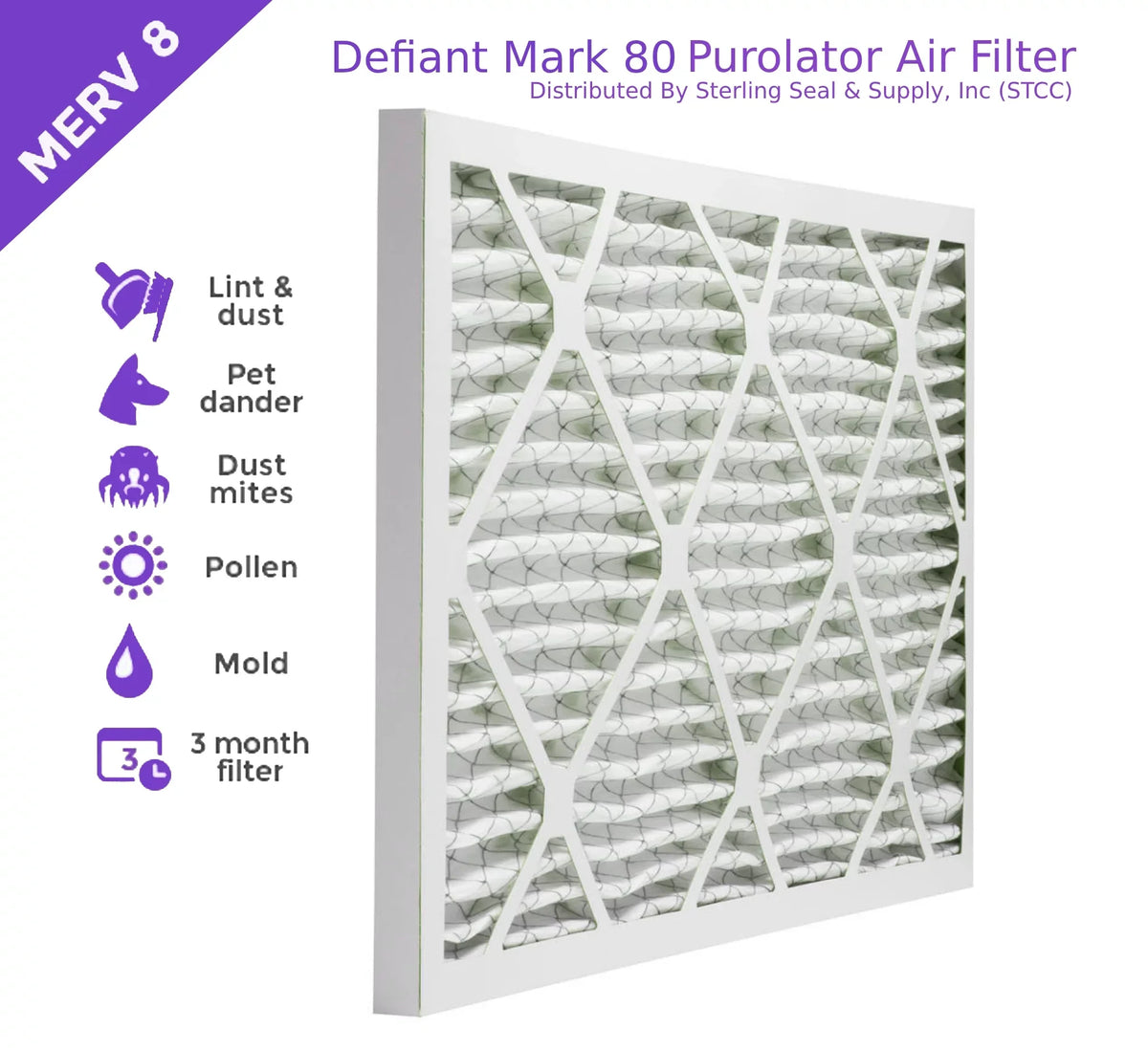 Filter, Air MERV Purolator Pack) Extended Surface 8, DMK80 Pleated Mechanical 20x22x1, (6