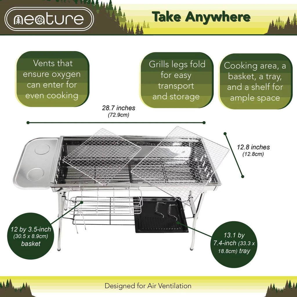 BBQ - Grill 26.8in Tall Foldable Portable Grill Camping for Charcoal Neature