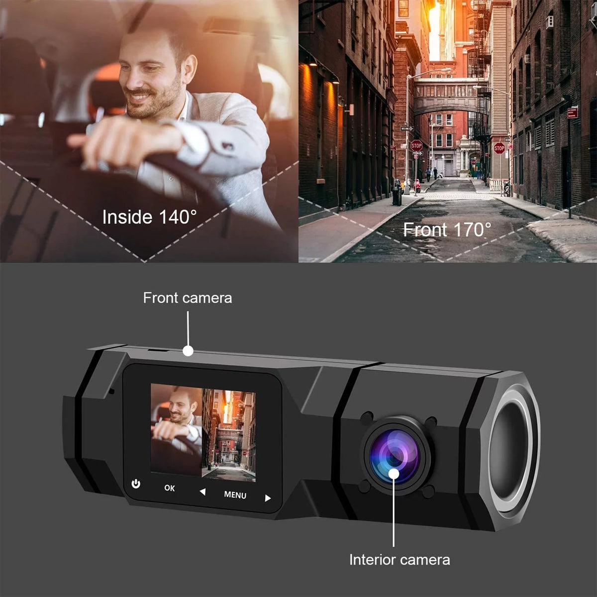 Car, Vision Dash with G-Sensor, Recording, Driving Cam, Interior Dual TSV Night Recorder Taxi Camera Loop Dual FHD 1080P for Front Mode Dashcam, IR Dash Parking
