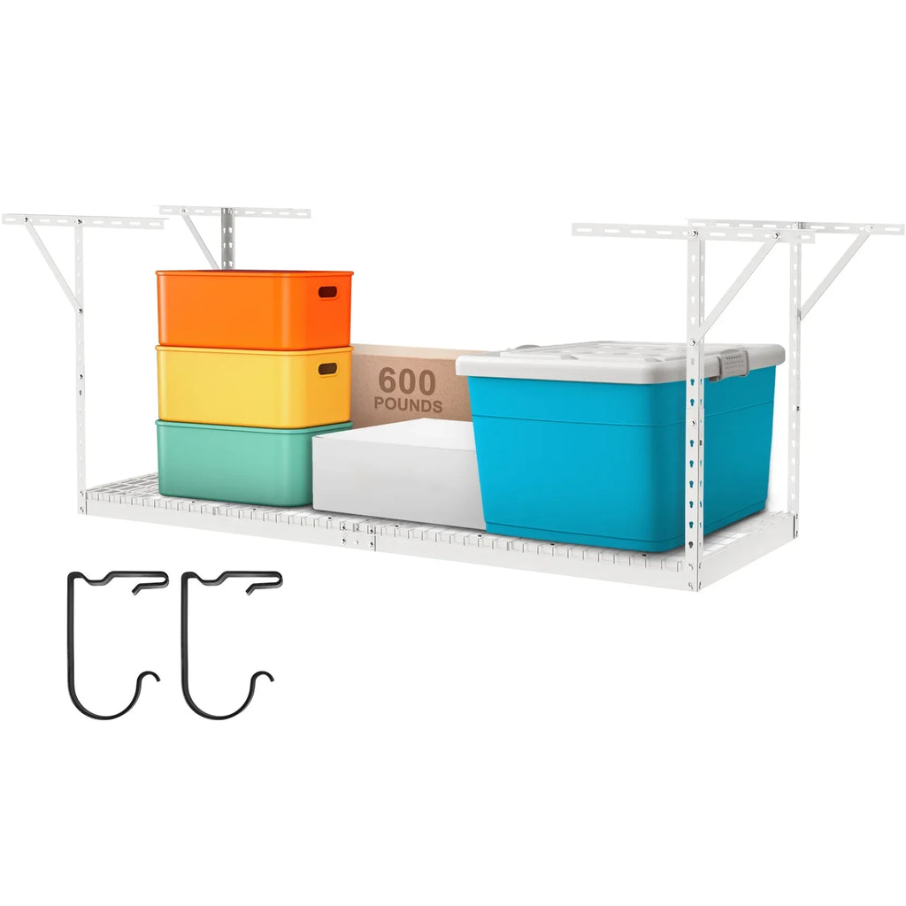 Storage Rack 600lb Ceiling White Overhead Rack Adjustable SKYSHALO 36x96" Garage
