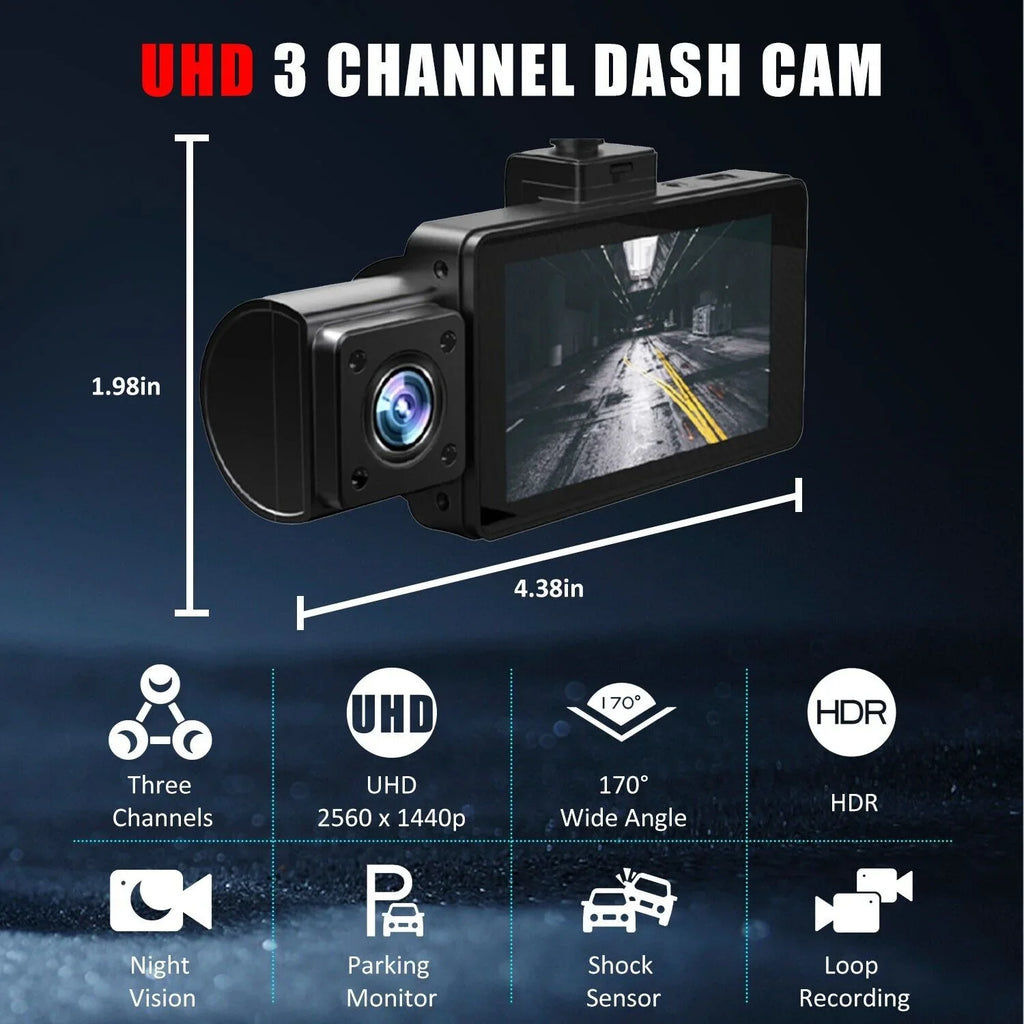 Recorder 4K Rear & Camera Cars Track Front True 3 Video Lens Dual WiFi&GPS Dash