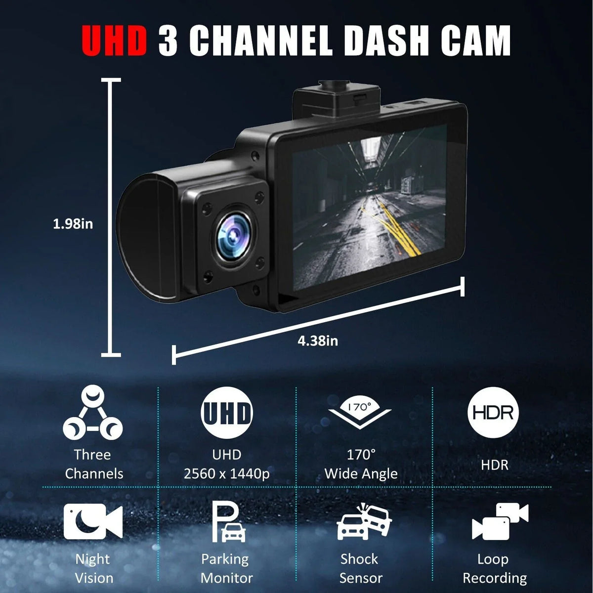 Recorder 4K Rear & Camera Cars Track Front True 3 Video Lens Dual WiFi&GPS Dash
