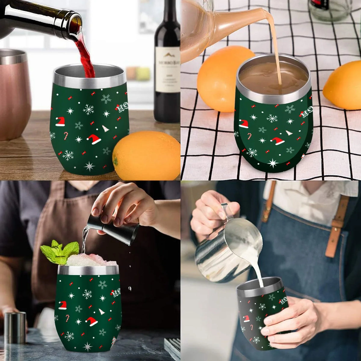 304 Insulation Cups Wine Vacuum Stainless Double Cups, Insulated Lid, Steel Red Tumbler with Belly with Shape Cup Eggshell Hidove Layer 12oz U Cup Big and Cup Color Christmas Green Tree
