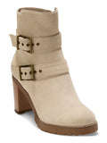 Heeled Zipper Zip-Up Almond Beige Foster Stacked Toe Heel HAAN Boots Womens Leather Accent 5.5 COLE B